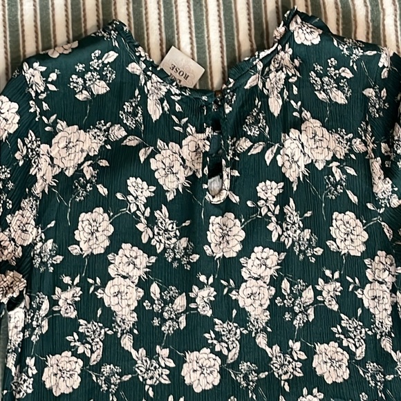 Knox Rose Women’s floral Green & Tan long sleeve tiered dress size M - Picture 7 of 11